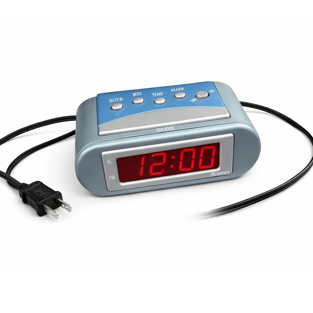 Advance Digital Alarm Clock Red LED Display Silver Blue Snooze Battery Backup